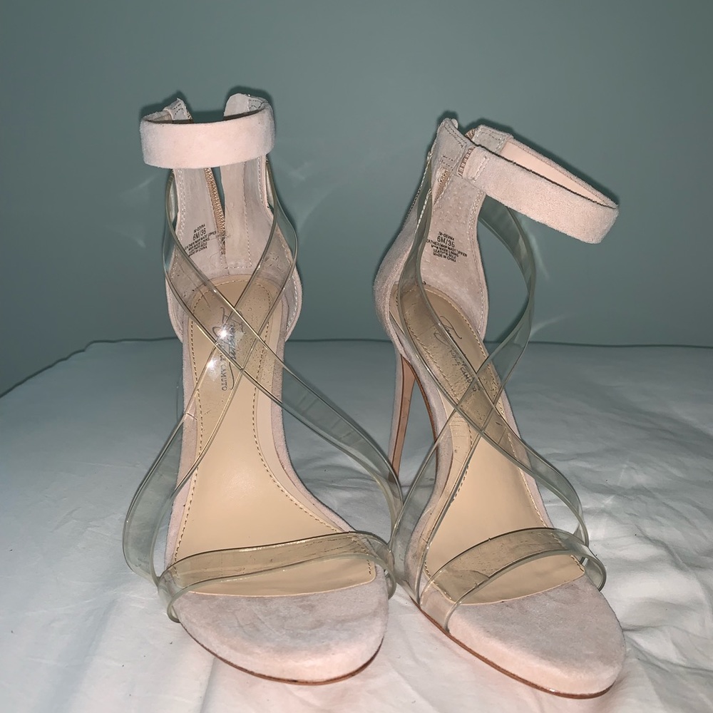 vince camuto clear strapped heels
